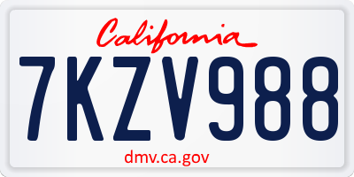 CA license plate 7KZV988