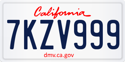 CA license plate 7KZV999