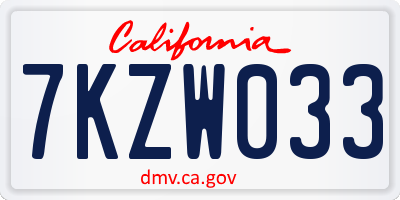 CA license plate 7KZW033