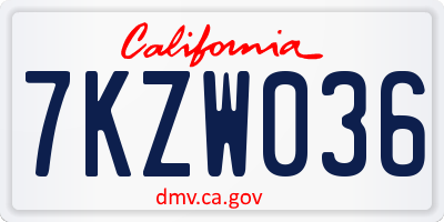 CA license plate 7KZW036