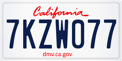 CA license plate 7KZW077