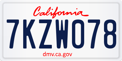 CA license plate 7KZW078