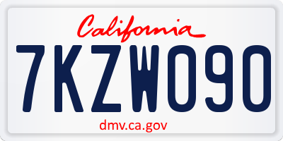 CA license plate 7KZW090