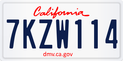 CA license plate 7KZW114
