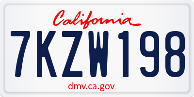 CA license plate 7KZW198