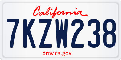 CA license plate 7KZW238