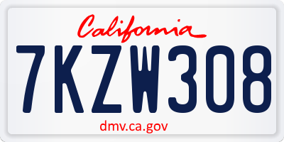 CA license plate 7KZW308