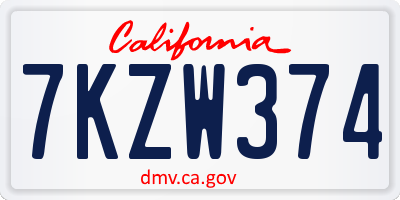 CA license plate 7KZW374