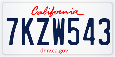 CA license plate 7KZW543