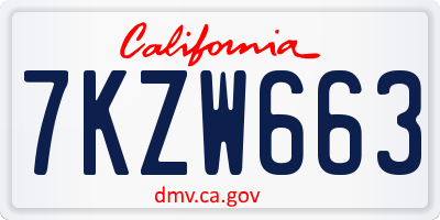 CA license plate 7KZW663