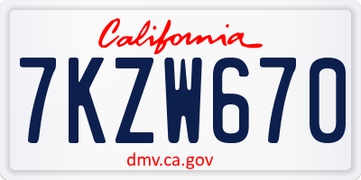CA license plate 7KZW670