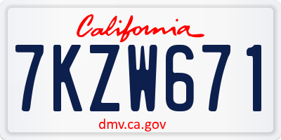 CA license plate 7KZW671
