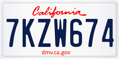 CA license plate 7KZW674