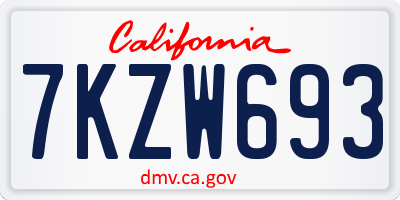 CA license plate 7KZW693