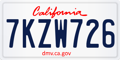 CA license plate 7KZW726