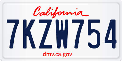 CA license plate 7KZW754