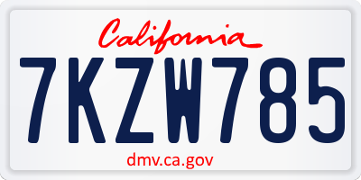CA license plate 7KZW785