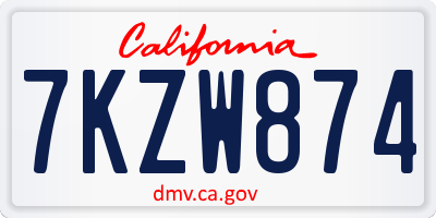 CA license plate 7KZW874