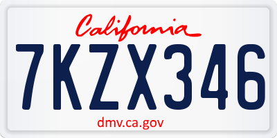 CA license plate 7KZX346
