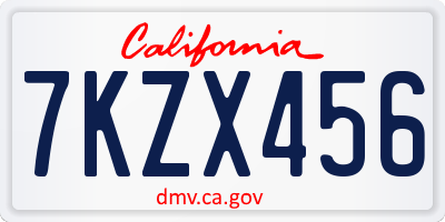 CA license plate 7KZX456