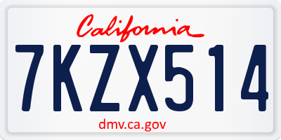 CA license plate 7KZX514