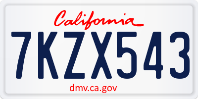 CA license plate 7KZX543
