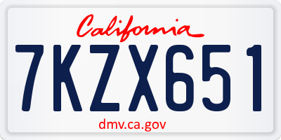 CA license plate 7KZX651