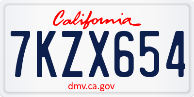 CA license plate 7KZX654