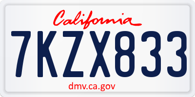 CA license plate 7KZX833
