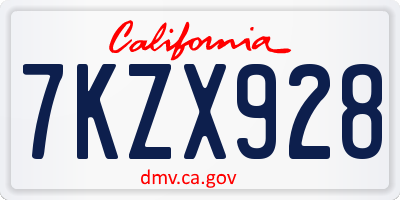 CA license plate 7KZX928