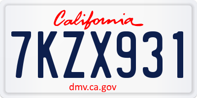 CA license plate 7KZX931