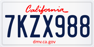 CA license plate 7KZX988