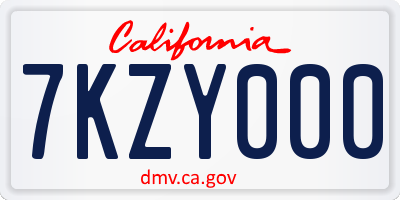 CA license plate 7KZY000