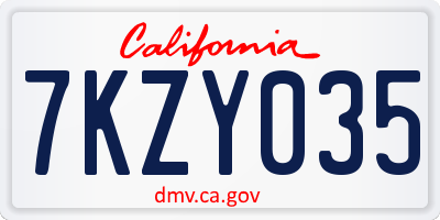 CA license plate 7KZY035