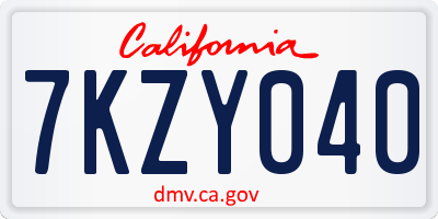 CA license plate 7KZY040