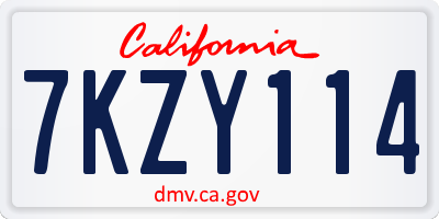 CA license plate 7KZY114