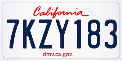 CA license plate 7KZY183
