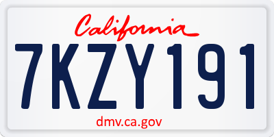 CA license plate 7KZY191