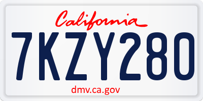 CA license plate 7KZY280