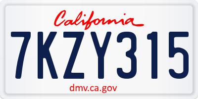 CA license plate 7KZY315