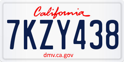 CA license plate 7KZY438