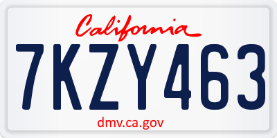 CA license plate 7KZY463