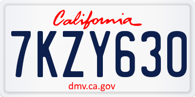 CA license plate 7KZY630