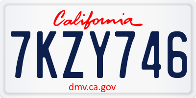 CA license plate 7KZY746