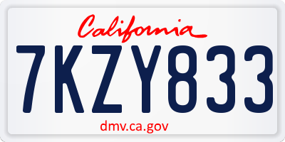 CA license plate 7KZY833