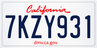 CA license plate 7KZY931