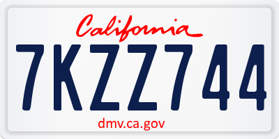 CA license plate 7KZZ744