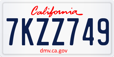 CA license plate 7KZZ749