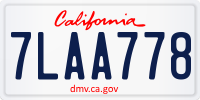 CA license plate 7LAA778
