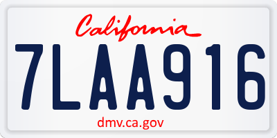 CA license plate 7LAA916